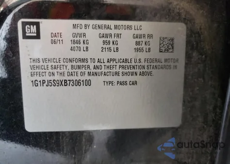 2011 Chevrolet Cruze Eco from USA, damaged, VIN 1G1PJ5S9XB7306100